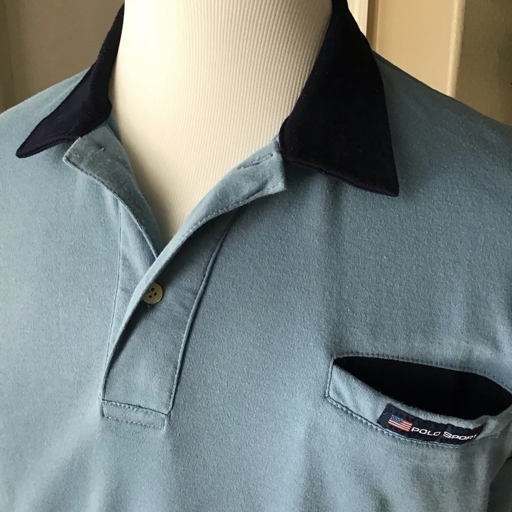 Ralph Lauren Polo Sport Shirt Men’s Large Vintage Blue All Cotton Soft Knit